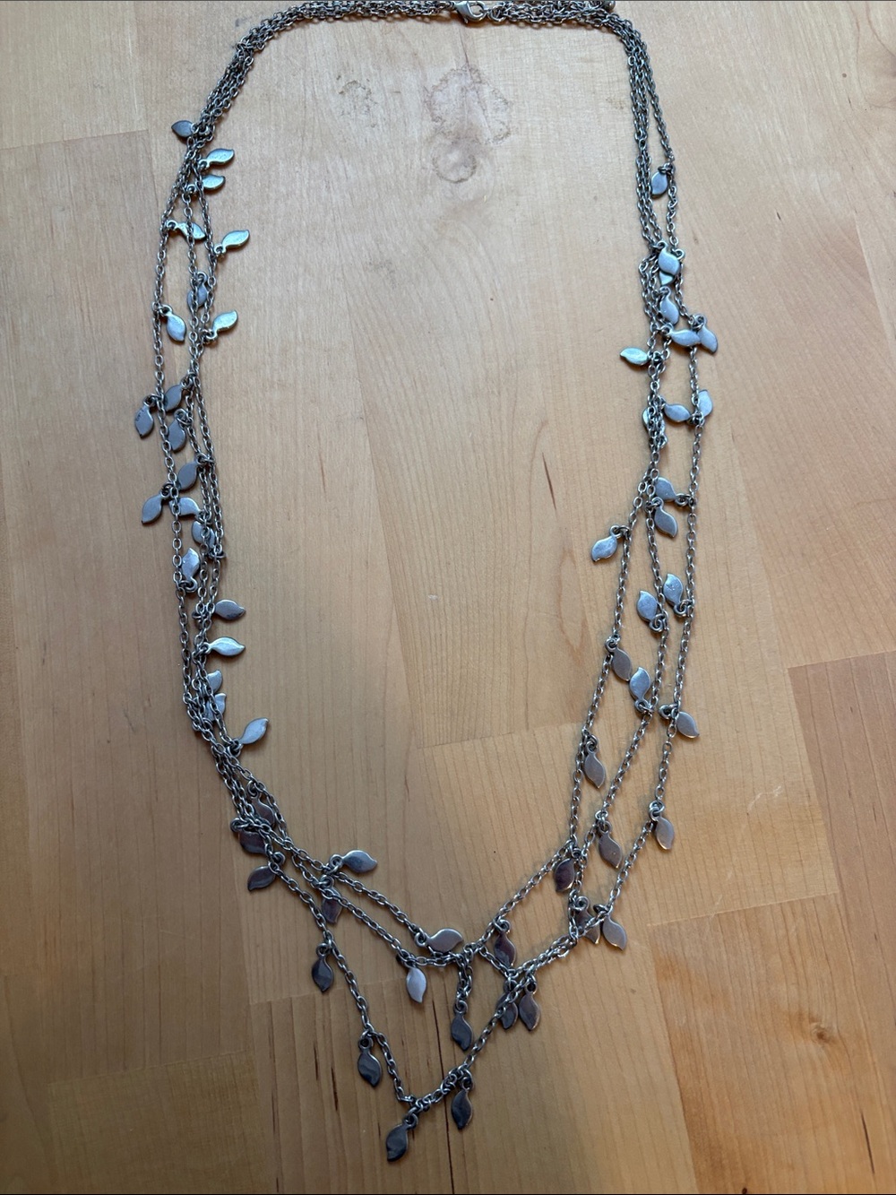 Layered Silver Leaf Charm Necklace for Women